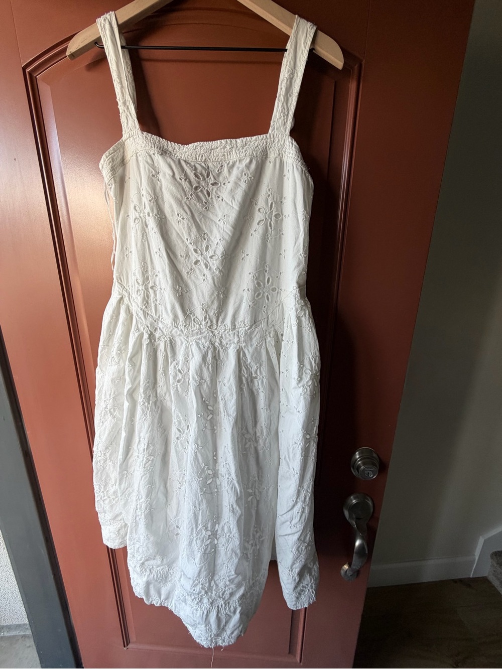 Free People White Eyelet Midi Sundress with Square Neck
